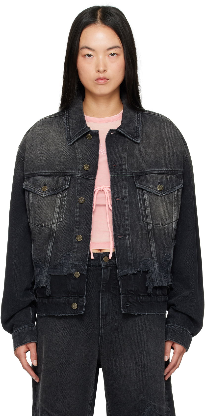 Jakke GUESS Distressed Denim Jacket Sort | M4BN50D57F3