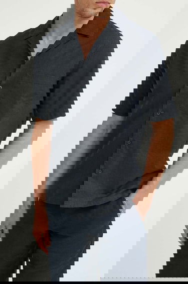 Skjorte Samsoe Samsoe Samsoe Samsoe SAOSCAR Linen Blend Resort Shirt Mørkeblå | M24200074, 3