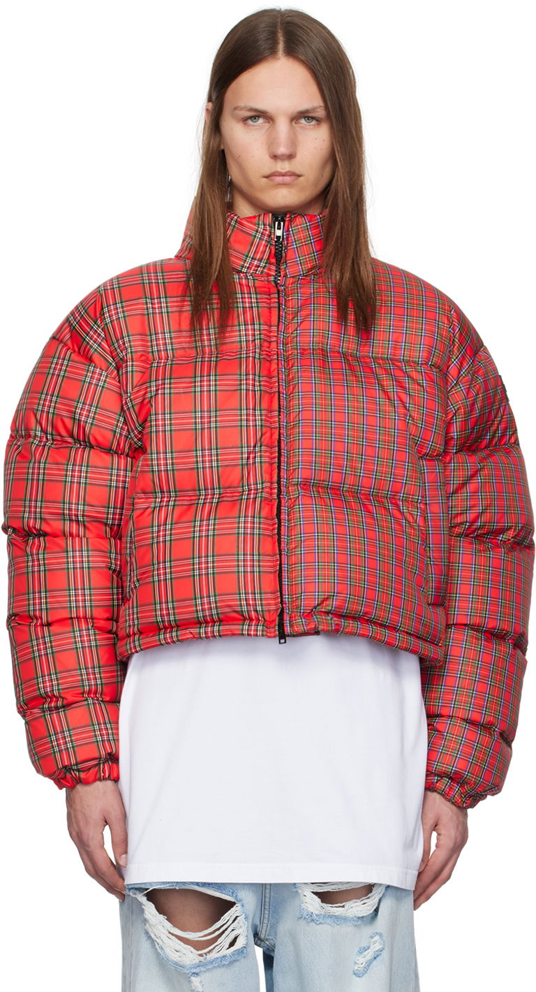 Puffer jakke VETEMENTS Red Check Print Puffer Jacket Rød | UA65JA116R