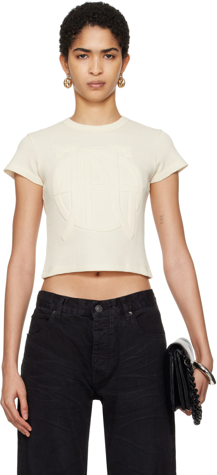 Crop top Jean Paul Gaultier Jean Paul Gaultier 'The JPG' Cropped T-Shirt Beige | 25/33-F-TS097E-J071-03