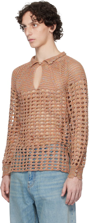 Sweater Valentino Valentino Cotton & Linen Knit Polo Sweater Orange | 6V0KC34AAUTAH2, 3