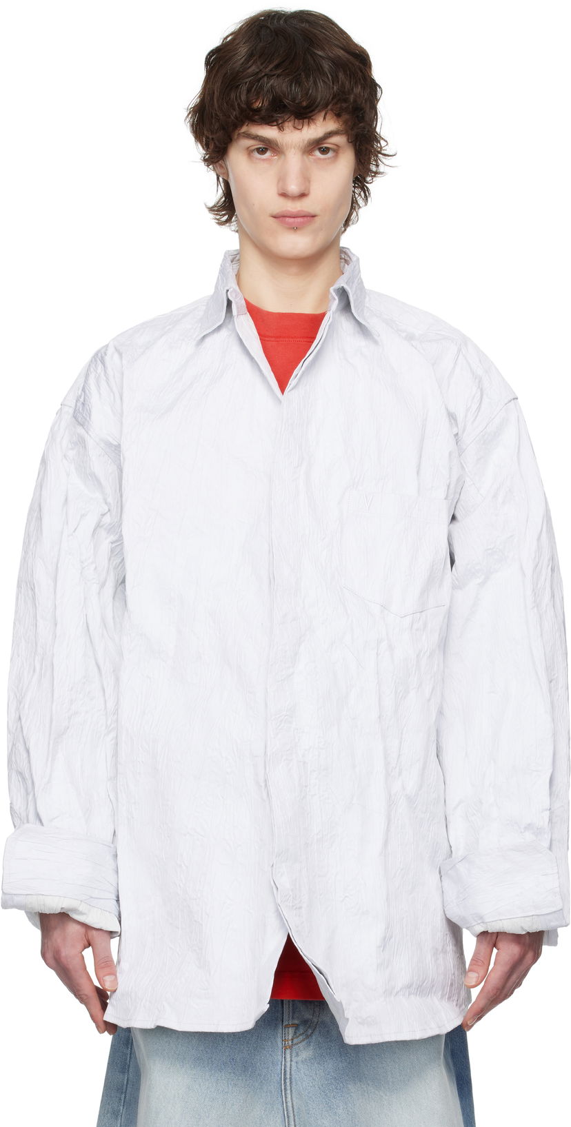 Skjorte VETEMENTS Vetements Runway Metalized Wrinkled Shirt Hvid | UA66SH110W