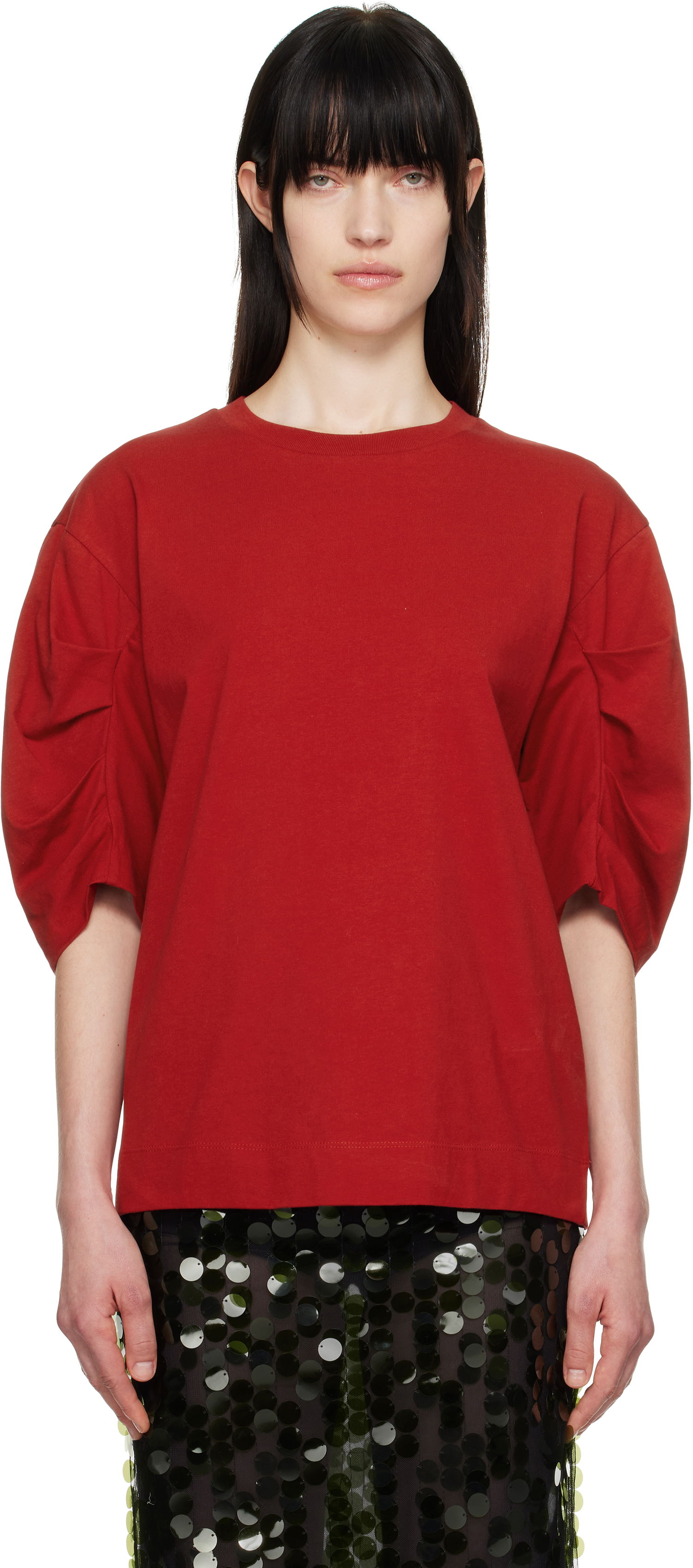 T-shirt Dries Van Noten Dries Van Noten Pleated T-Shirt Rød | 251-011141-1603, 0