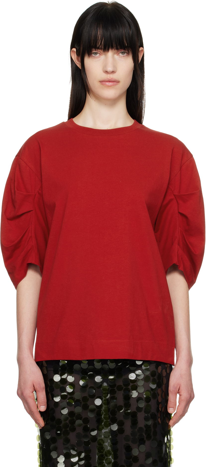 T-shirt Dries Van Noten Dries Van Noten Pleated T-Shirt Rød | 251-011141-1603