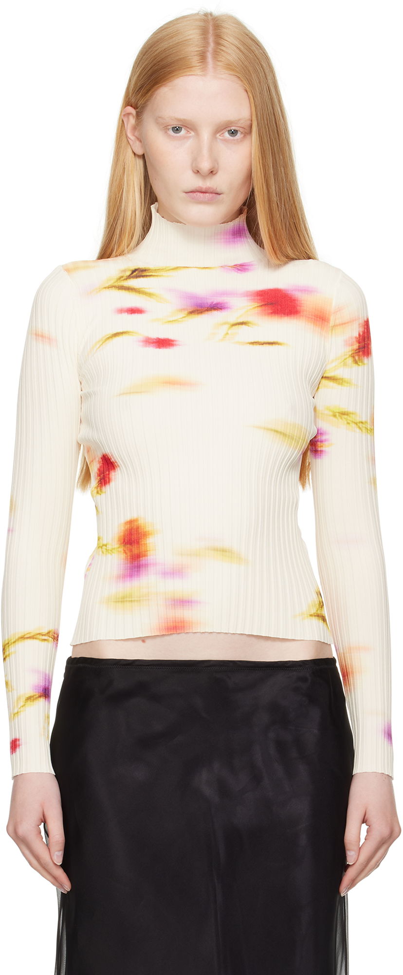 Sweater FERRAGAMO Ferragamo Blossom Print Turtleneck Top Hvid | 781156