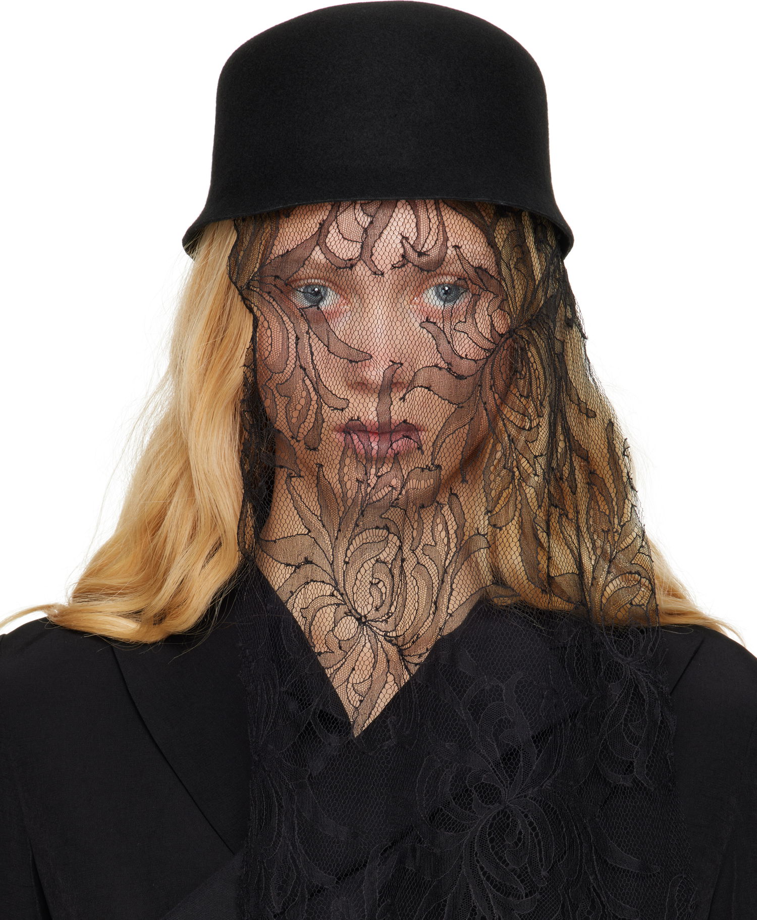 Hat Yohji Yamamoto Yohji Yamamoto Lace Veil Felt Hat Sort | FP-H08-867, 0