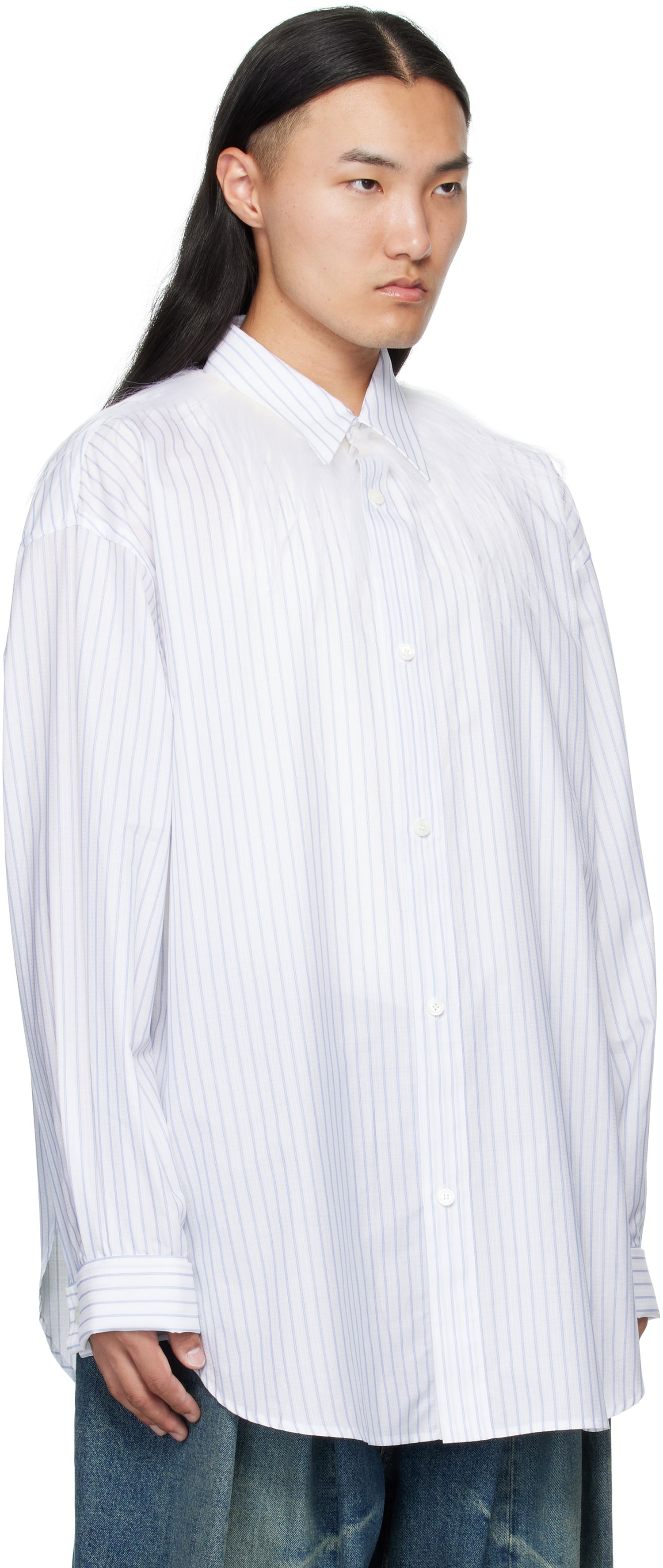 Skjorte HED MAYNER Hed Mayner Kidassia Striped Collared Shirt Hvid | HMMB60001P-HB049, 1