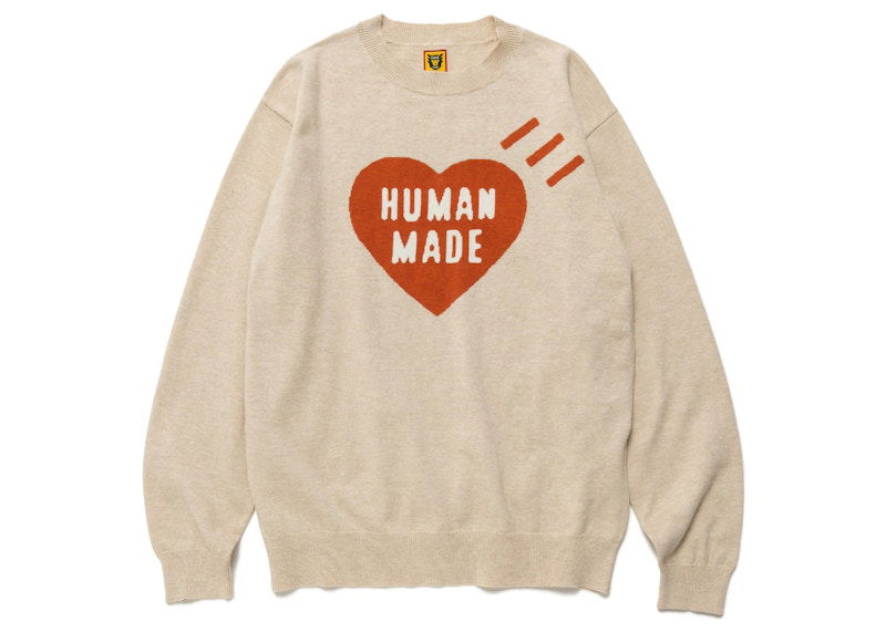Sweater Human Made Heart Long Sleeve Knit Sweater Beige | HM24CS032