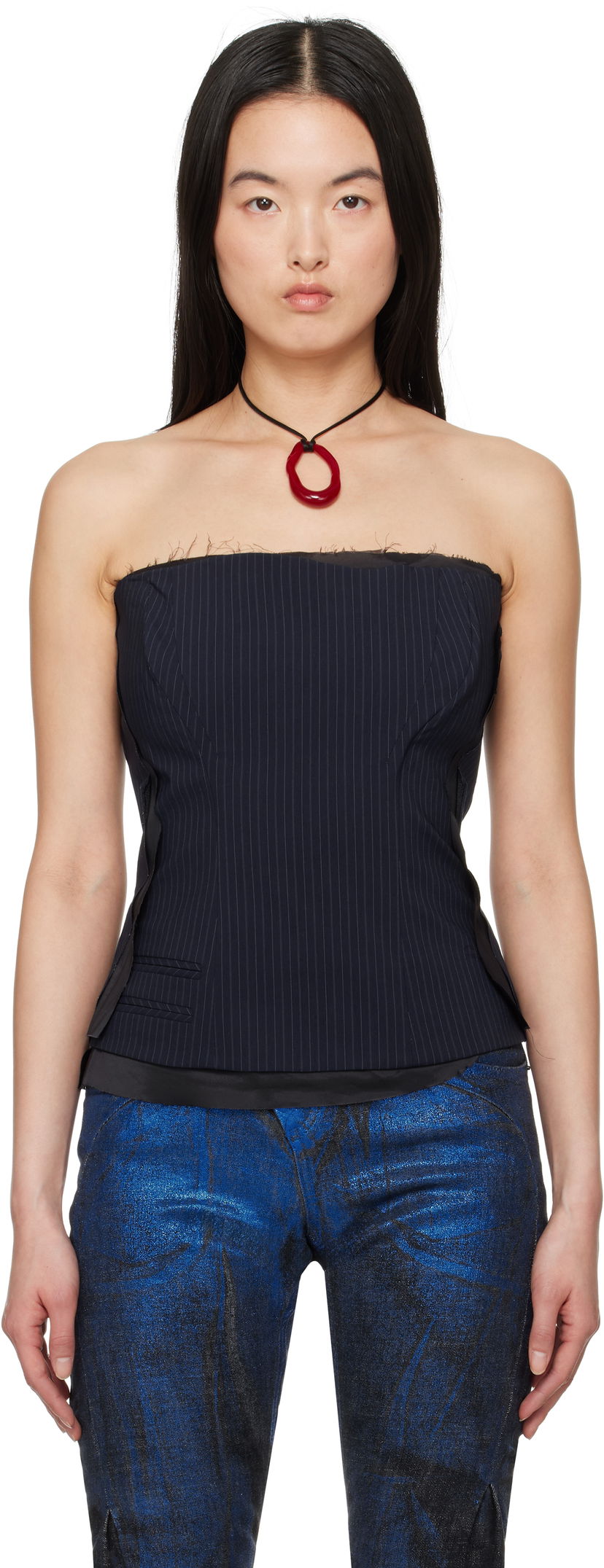 Crop top Ottolinger Ottolinger Pinstripe Corsage Top Sort | 12310302301