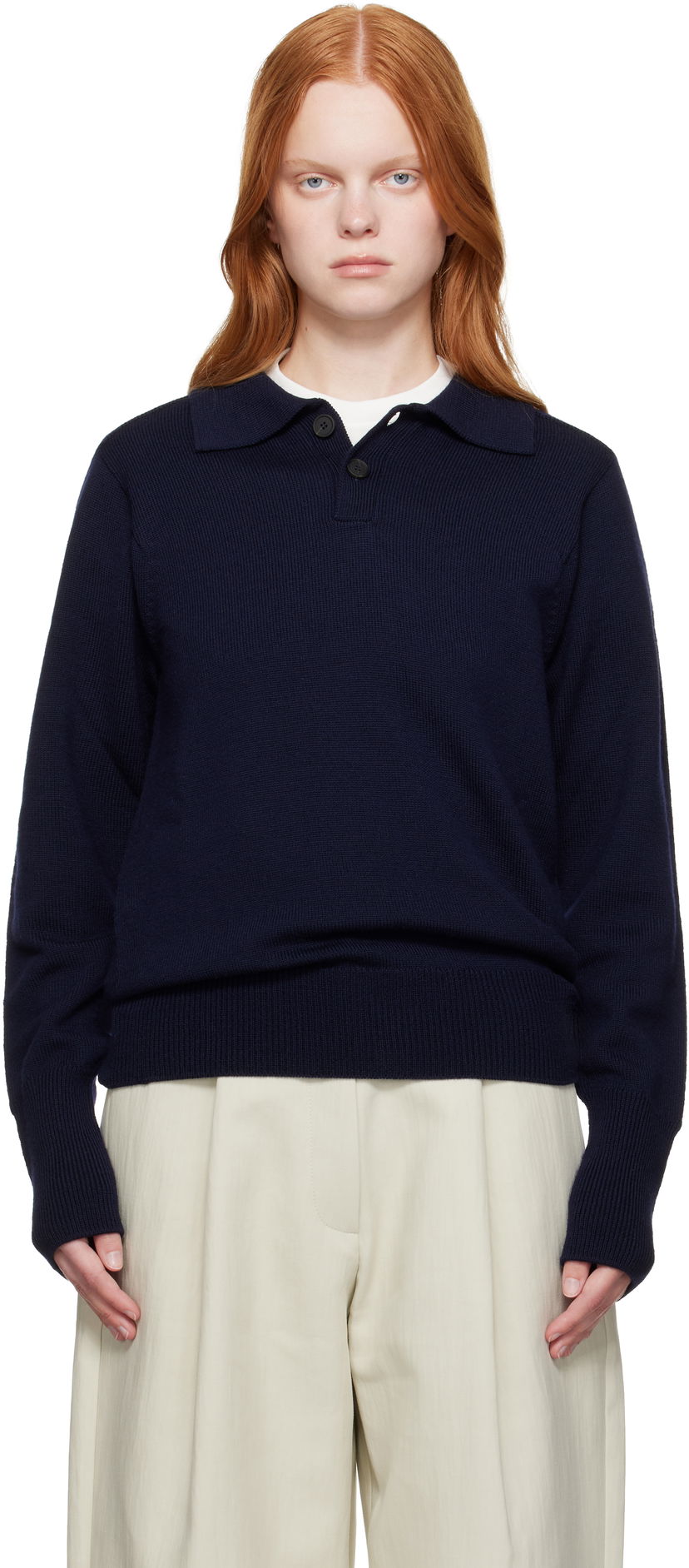 Sweater Studio Nicholson Studio Nicholson Sark Polo Sweater Mørkeblå | SARK SN - 1503