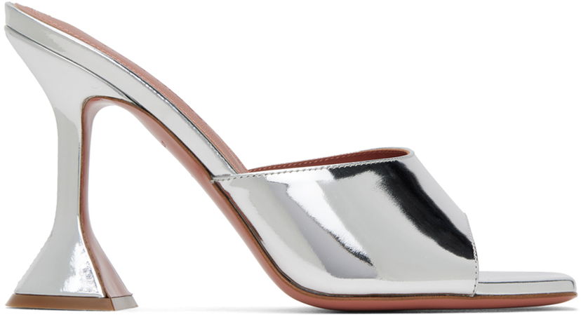 Tilbehør Amina Muaddi Amina Muaddi Lupita Slipper Heeled Sandals Metalisk | LUPITA SLIPPER CL MIRROR