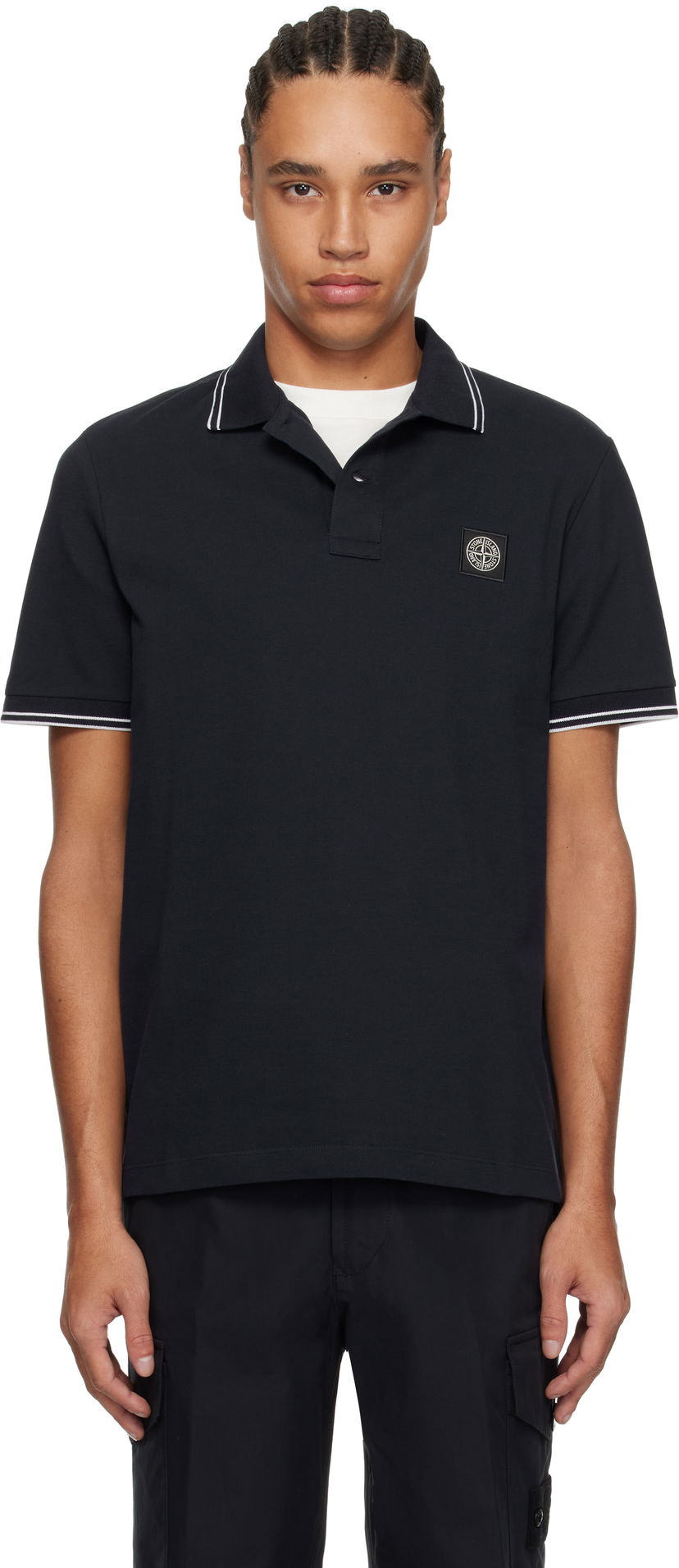 Polo skjorte Stone Island Stone Island Organic Cotton Elastane Piqué Polo Mørkeblå | K1S1522002SCS0018