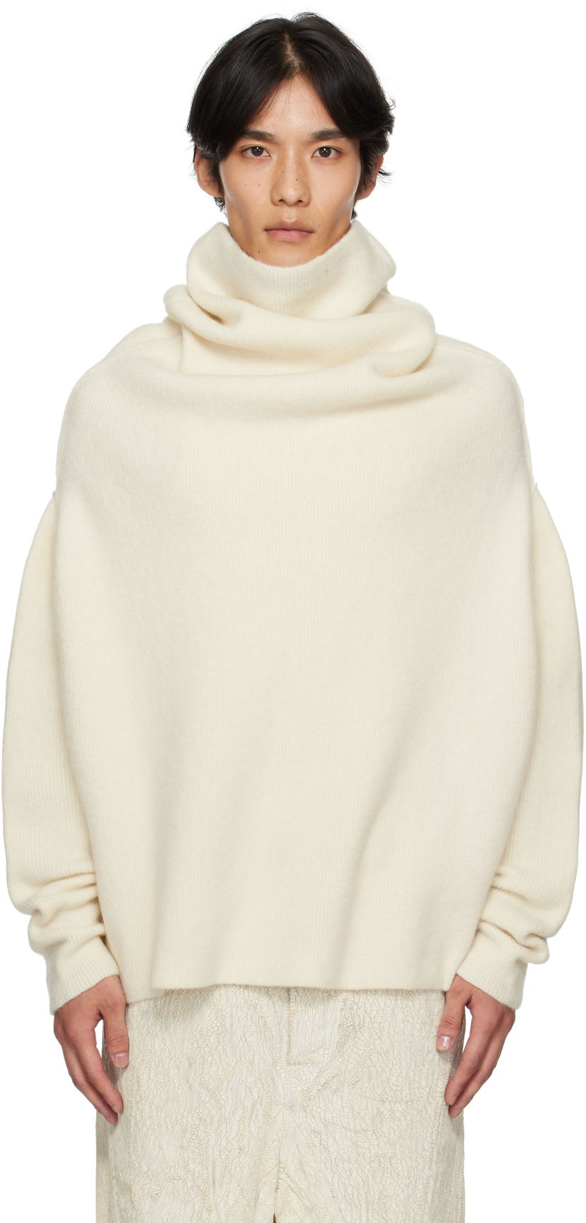 Sweater Rick Owens Rick Owens Concordians Shroud Cowl Neck Sweater Hvid | RU02E1692 KWP