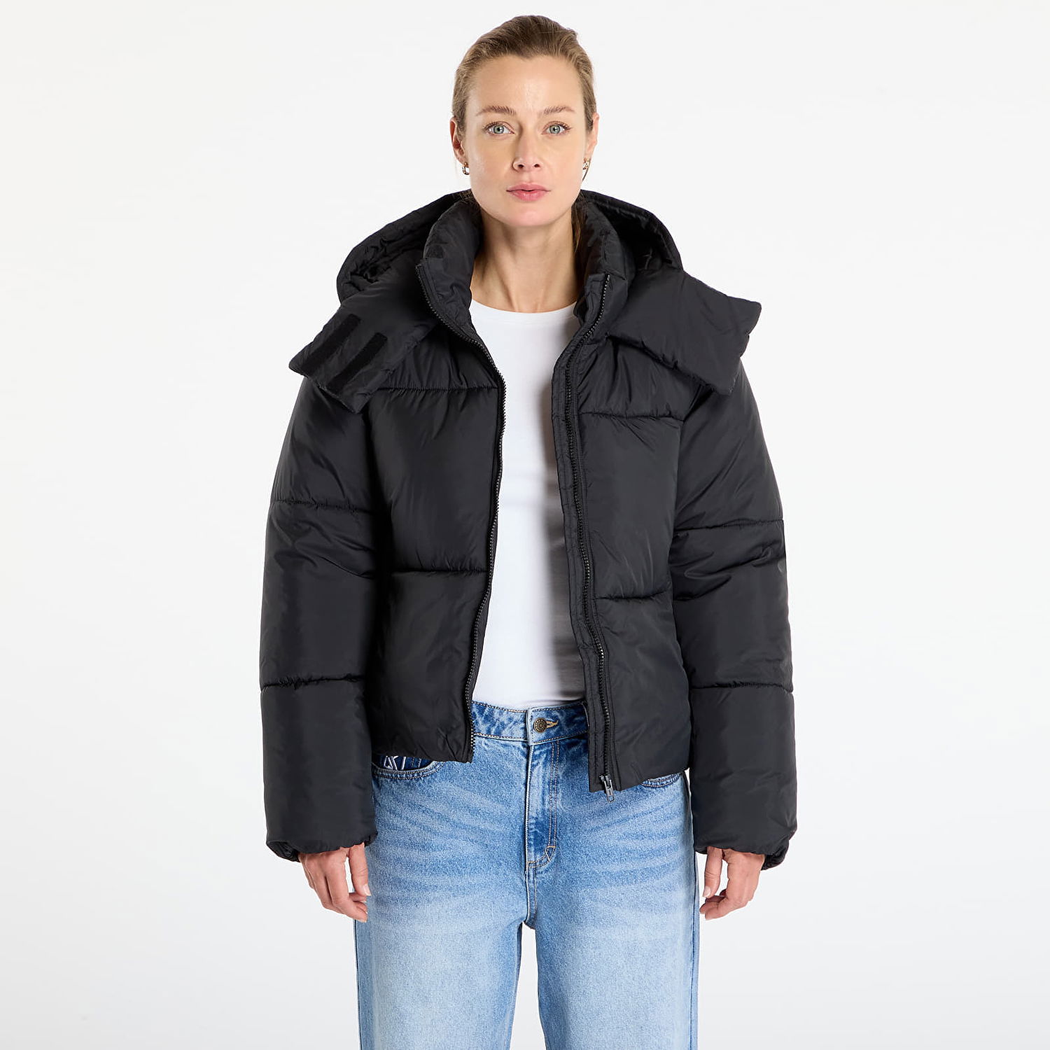 Puffer jakke Urban Classics Hooded Collar Puffer Jacket Sort | TB7797-00007, 0