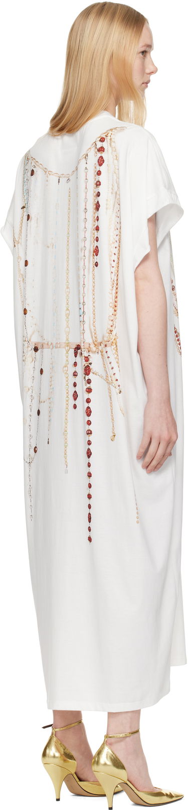 Kjole Maison Margiela MM6 Maison Margiela Jersey Midi Dress with Beaded Graphic Hvid | S62DG0049 M20118, 2