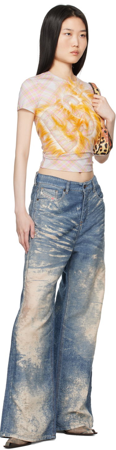 Crop top Diesel Plaid Cropped T-Shirt with Yellow Faux Fur Detail Hvid | A16538 0AMDX, 3