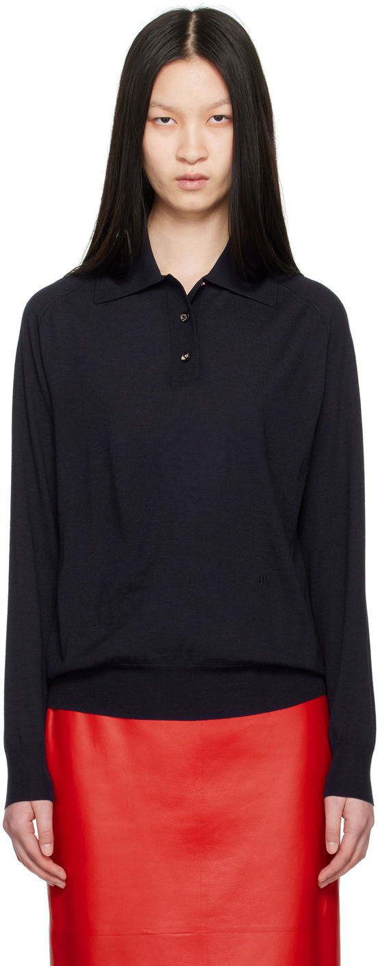 Polo skjorte Bottega Veneta Polo With Exposed Seam Mørkeblå | 792419 V4BF0