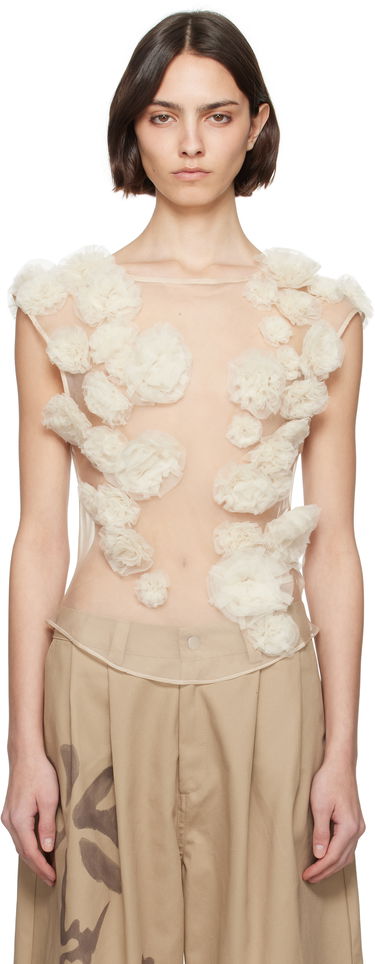 Tanktop Collina Strada Collina Strada Meadow Path Floral Appliquéd Tulle Tank Top Beige | XX3057, 0