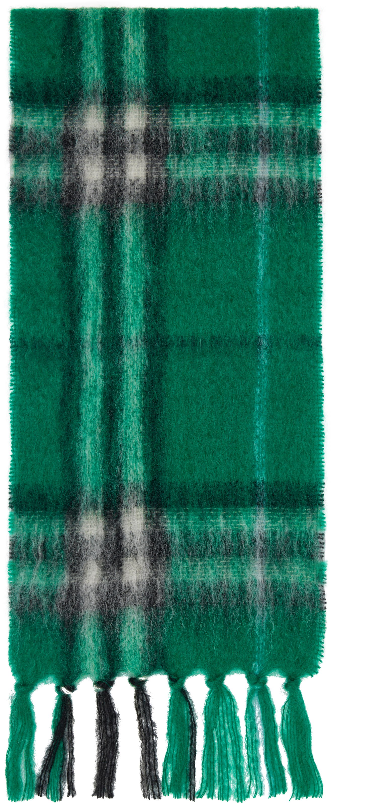 Tørklæde Burberry Burberry Check Mohair Wool Scarf with Tassels Grøn | 8112968, 0