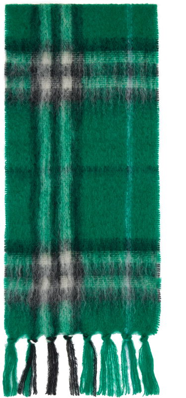 Tørklæde Burberry Burberry Check Mohair Wool Scarf with Tassels Grøn | 8112968, 0