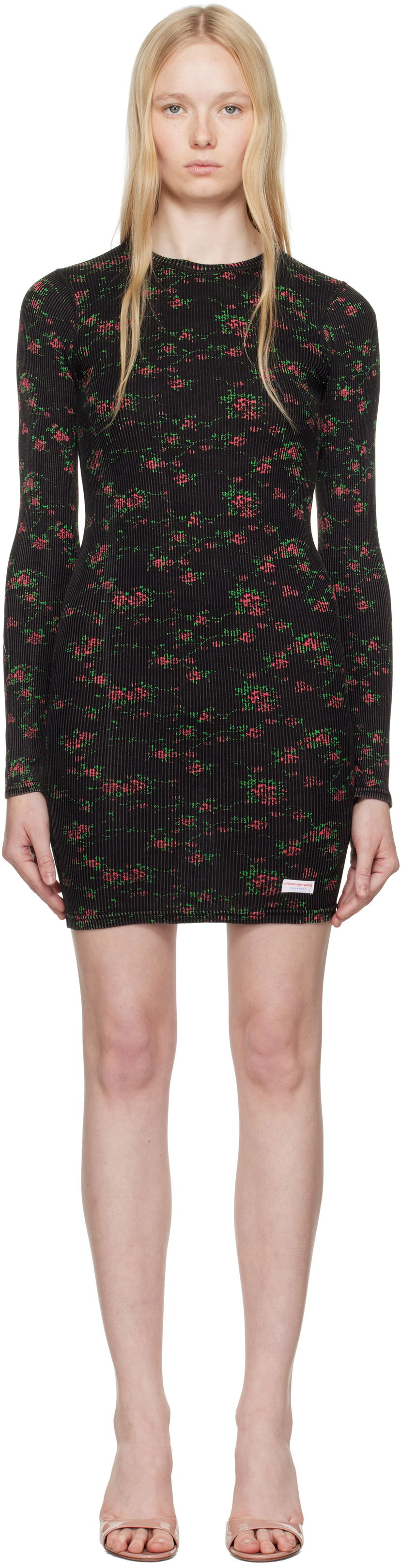 Kjole Alexander Wang Alexander Wang Floral-Print Ribbed Mini Dress Sort | 8C1246646P