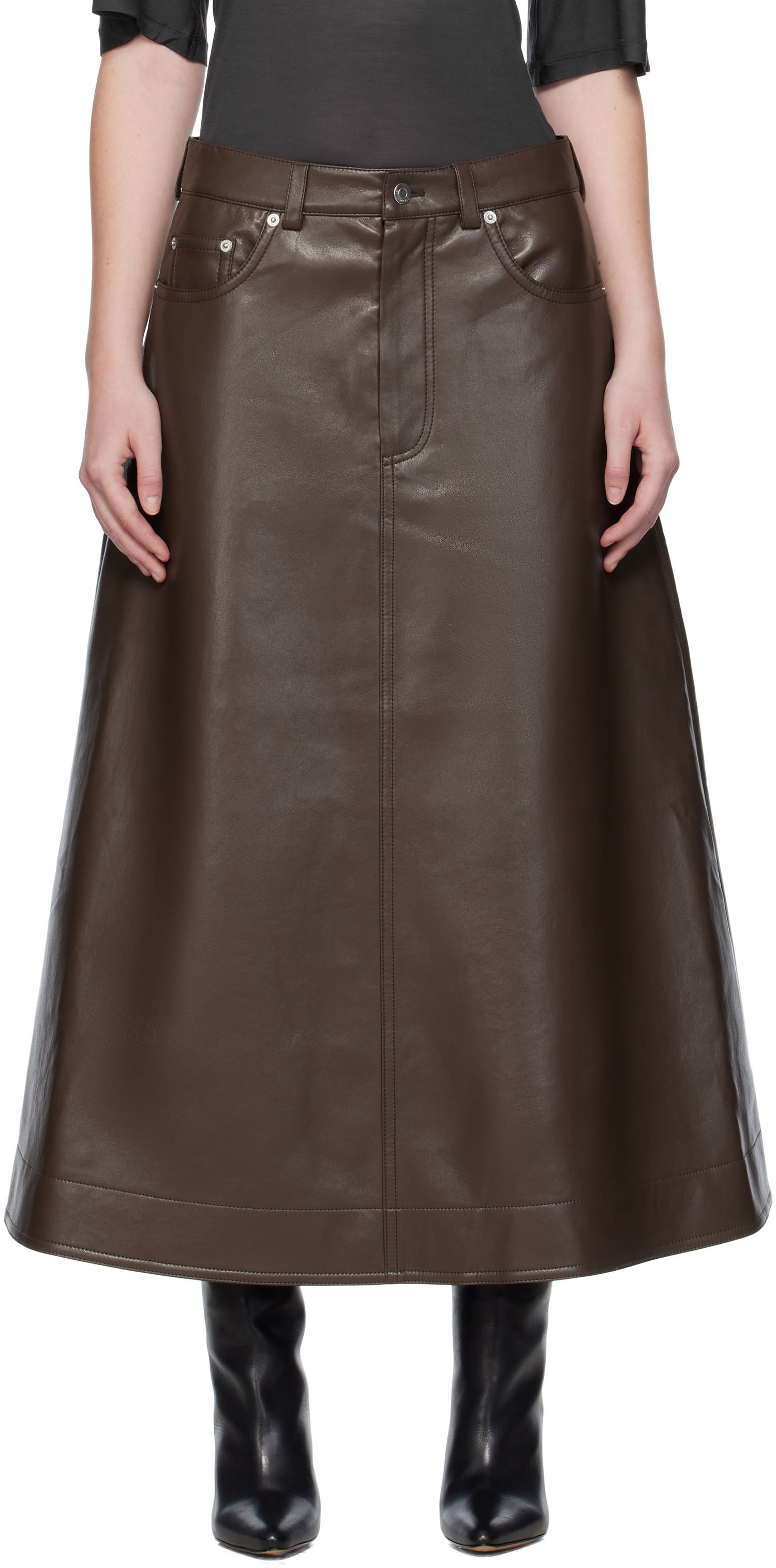 Nederdel Nanushka Nanushka Cintia Regenerated Leather Maxi Skirt Brun | NW25PFSK15478, 0