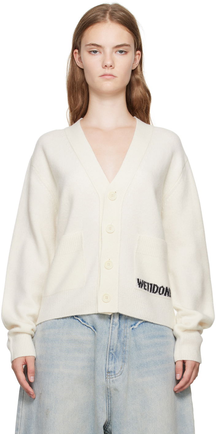 Sweater We11done Jacquard-Logo  Cardigan Hvid | WD-KC3-23-621-U-IV