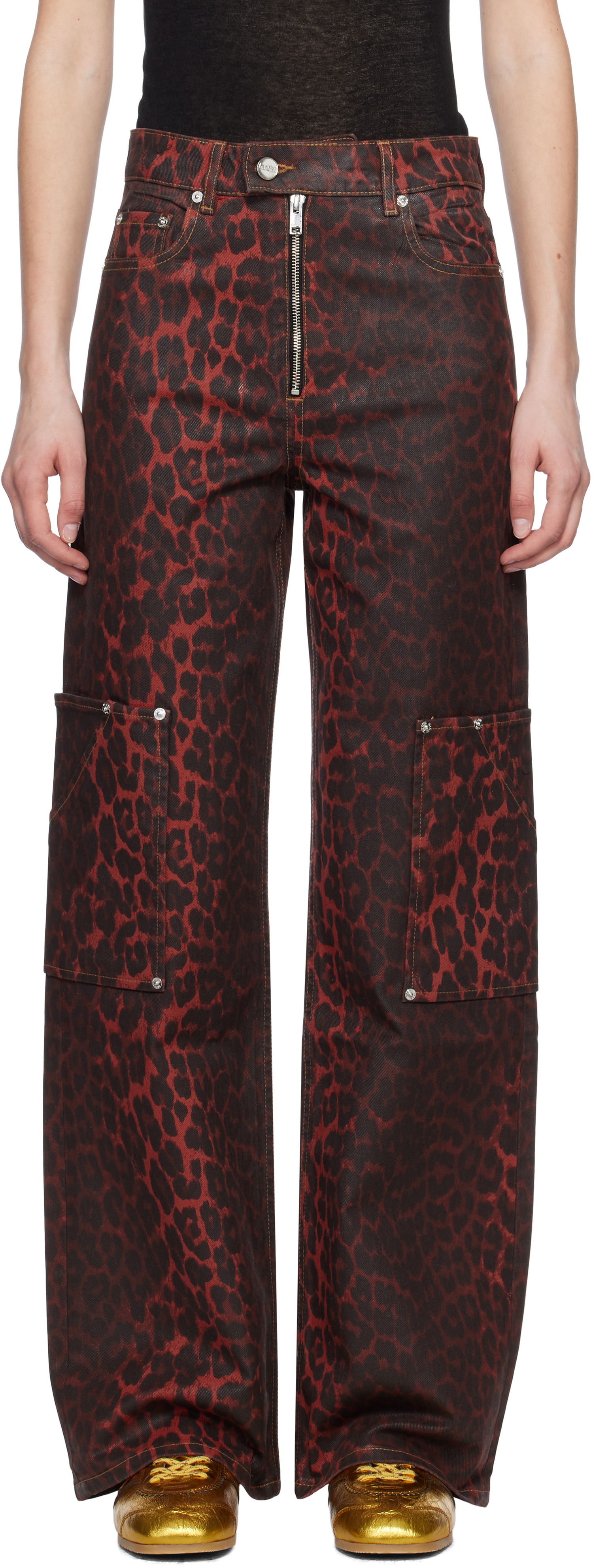 Cargo bukser GANNI Ganni Andi Foil Cargo Jeans Rød | J1680, 0