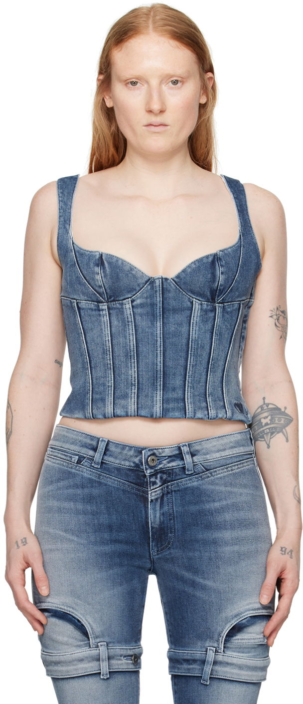 Tanktop Off-White Blue Bustier Denim Tank Top Blå | OWYP007S24DEN0014000, 0