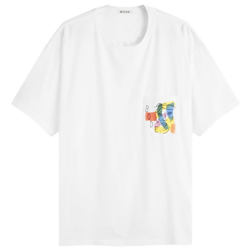 T-shirt Bode Bode Portrait Pocket T-Shirt, Size Large Hvid | MRF25CS027