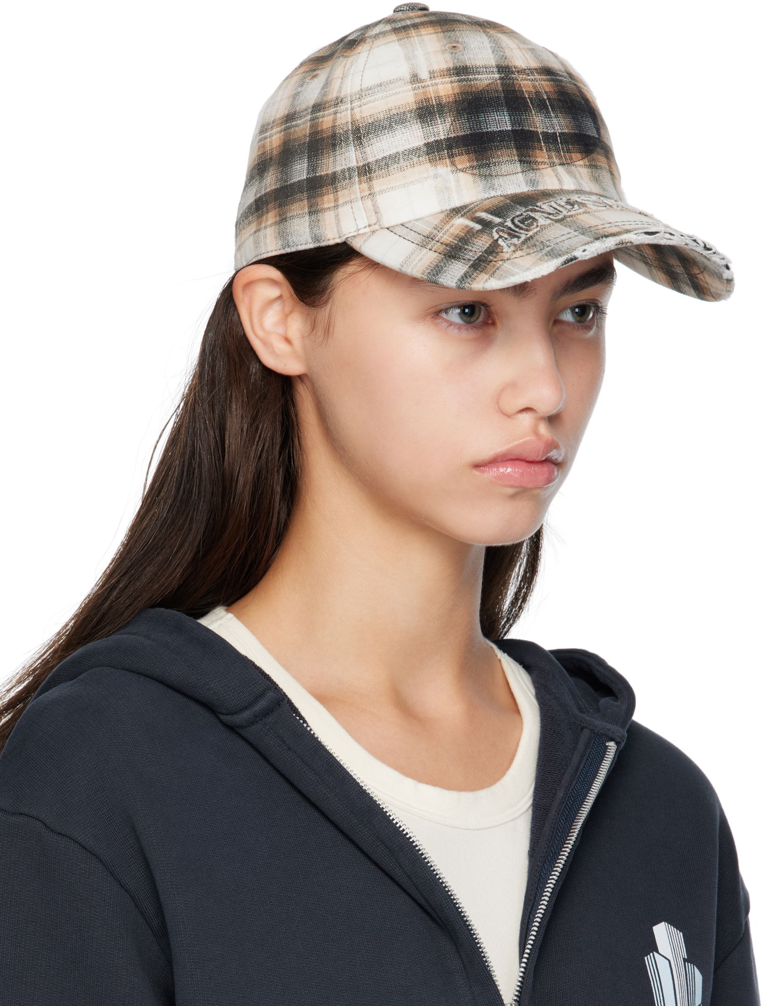 Kasket Acne Studios Acne Studios Distressed Plaid Cap Beige | C40410-, 1