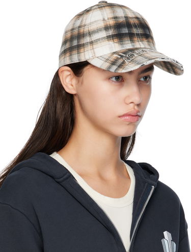Kasket Acne Studios Acne Studios Distressed Plaid Cap Beige | C40410-, 1