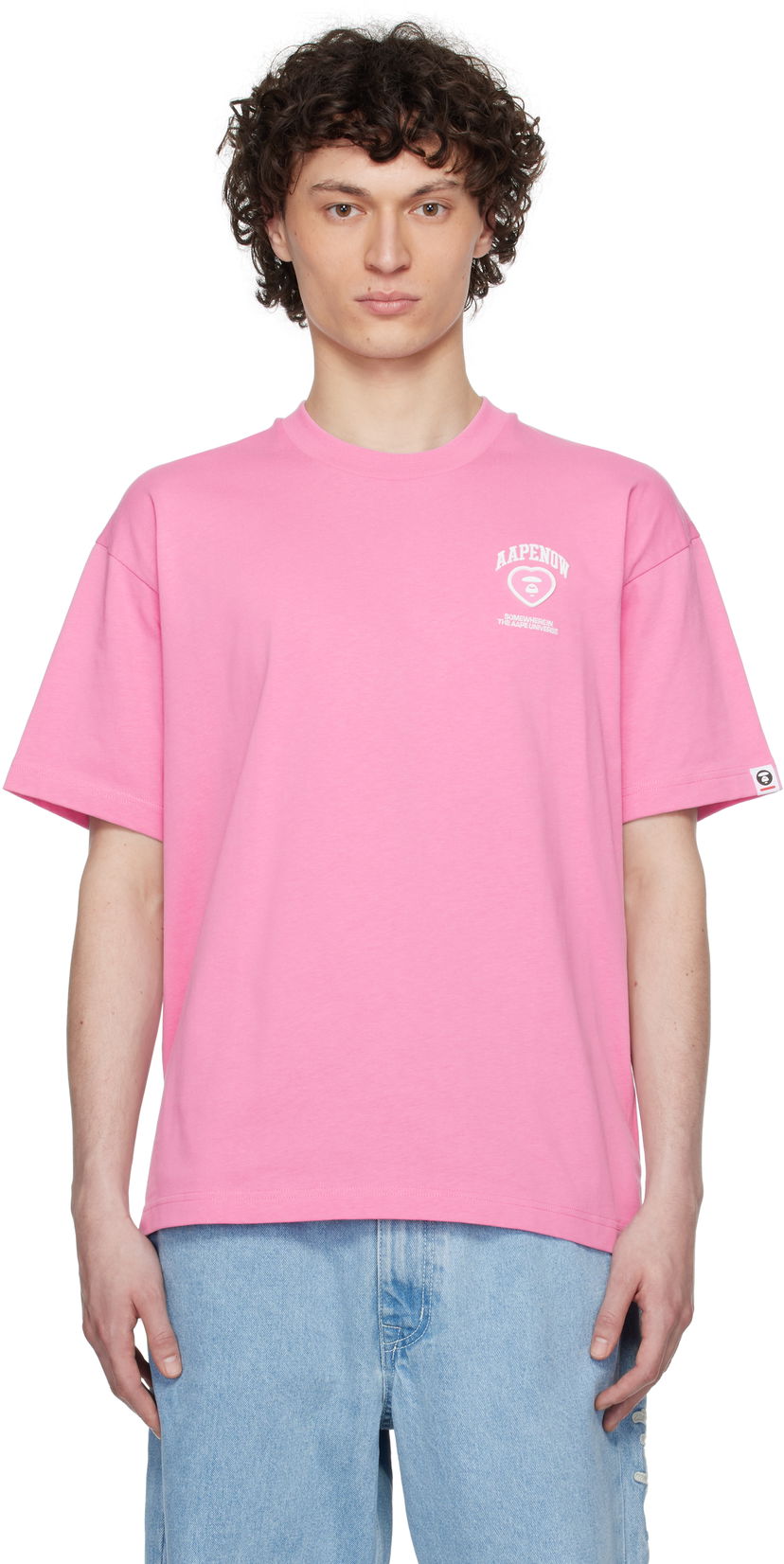 T-shirt AAPE by A Bathing Ape AAPE by A Bathing Ape 'AAPE Now' Moonface Heart Logo T-Shirt Lyserød | AAPTEM1600XXNPKX