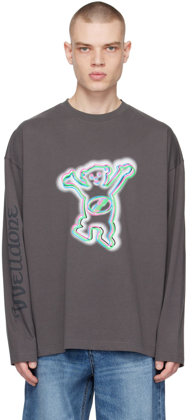 T-shirt We11done We11done Teddy Graphic Long Sleeve T-Shirt Grå | WD-TT3-22-833-U-CH