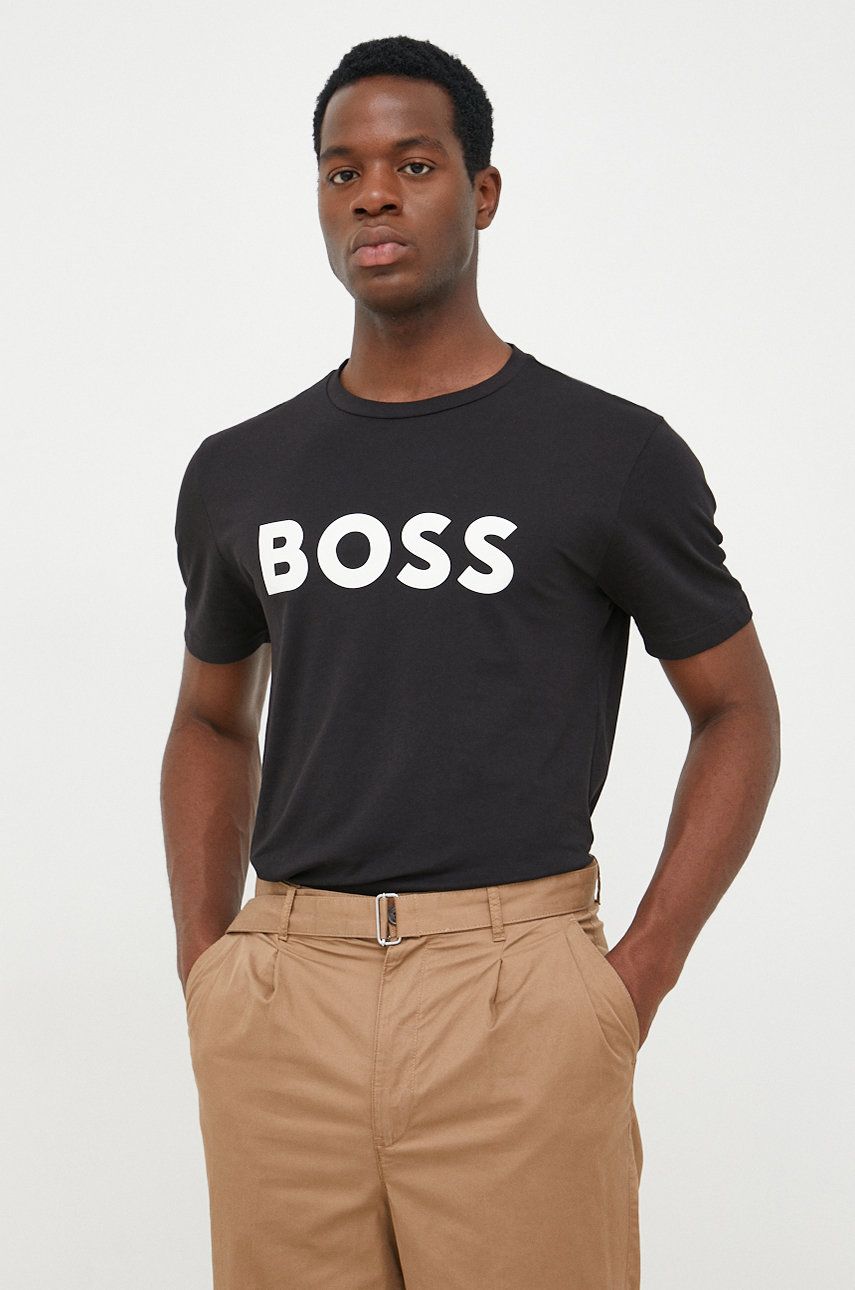 T-shirt BOSS Cotton Jersey T-Shirt Rubber-Print Logo Sort | 50481923, 0