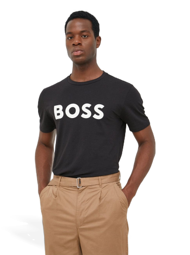 T-shirt BOSS Cotton Jersey T-Shirt Rubber-Print Logo Sort | 50481923