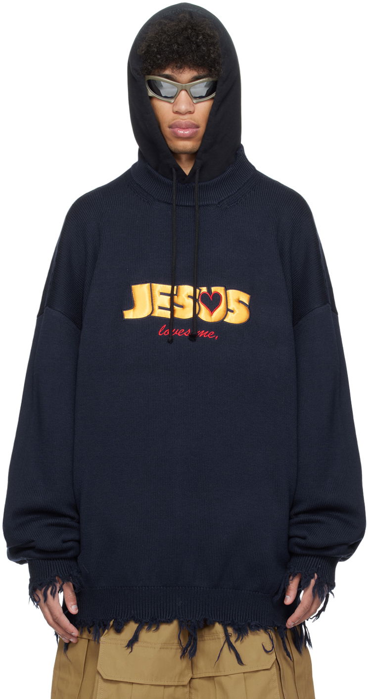 Sweatshirt VETEMENTS 'Jesus Loves You' Hoodie Mørkeblå | UE64KN700N, 0