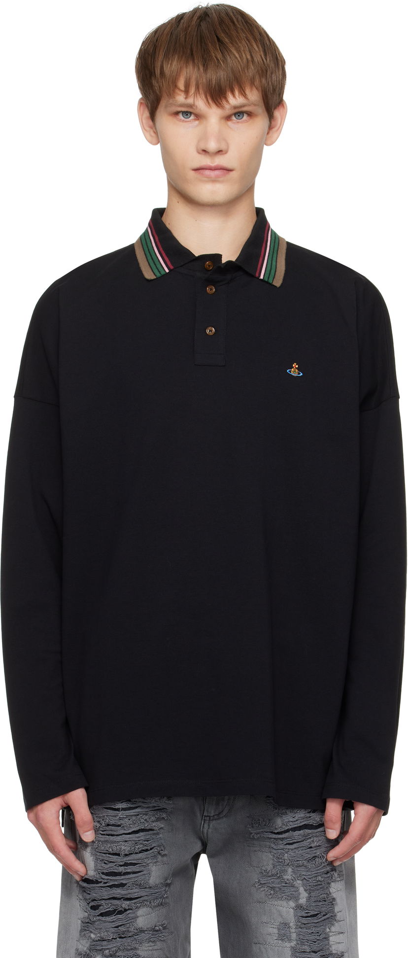 Polo skjorte Vivienne Westwood Vivienne Westwood Oversized Long Sleeve Polo Sort | 2H01000Q-J0009-
