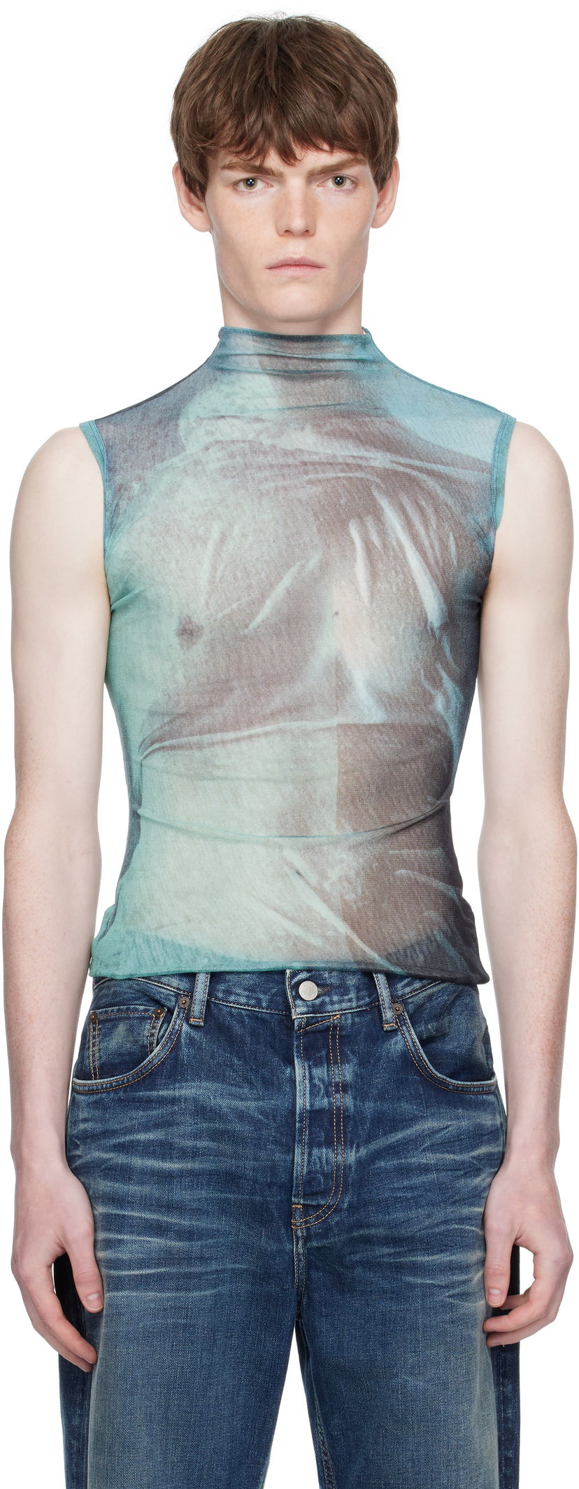 Tanktop Jean Paul Gaultier Jean Paul Gaultier Printed Sleeveless Turtleneck Turkis | 25/03-W-TO311-M004P-5557