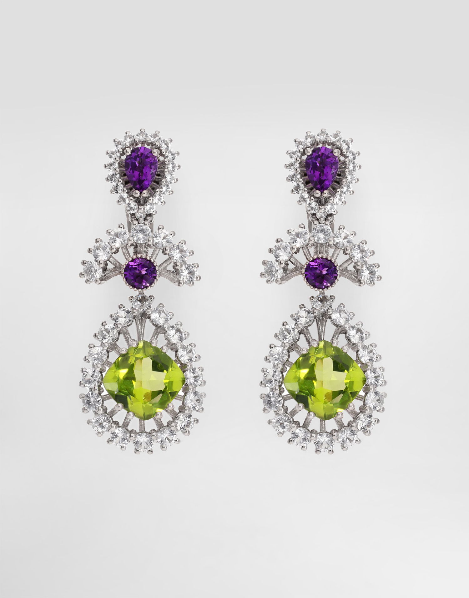 Øreringe Dolce & Gabbana Dolce & Gabbana Eleganza Earrings with Amethysts, Peridots, and Sapphires in 18K White Gold Flerfarvet | WESA4GWAME180001, 0