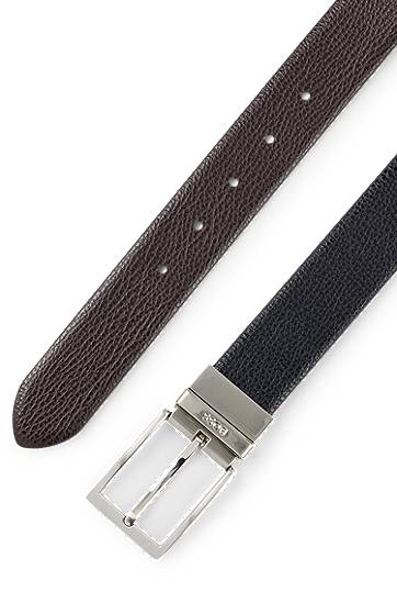 Bælter BOSS Reversible belt in grained Italian leather with logo keeper Sort | 50447116, 1