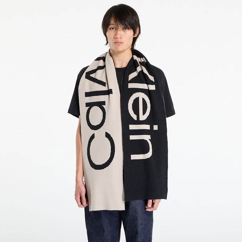 Tørklæde CALVIN KLEIN Calvin Klein Bold Logo 2-Tone Wool Scarf Sort | LV04D8030G UB1