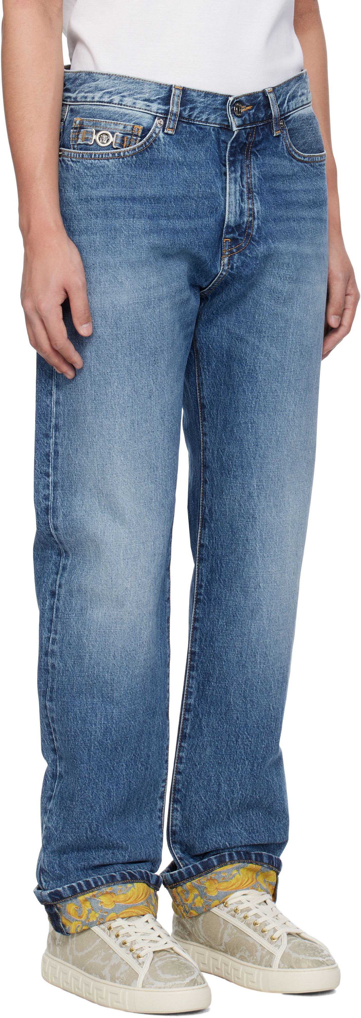 Jeans Versace Versace Stonewashed Cuffed Jeans Blå | 1018013_1A12886, 1