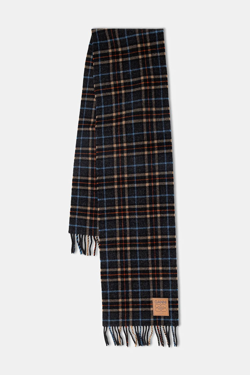 Tørklæde GANNI Double Face Wool Check Scarf Flerfarvet | A6933