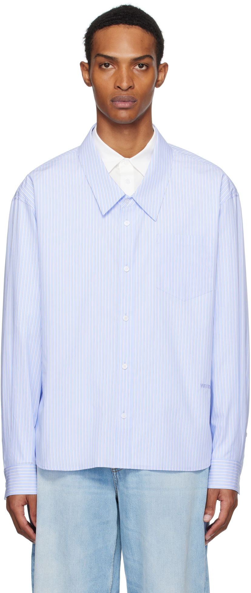 Skjorte We11done We11done Striped Layered Shirt Blå | WD-SH2-25-182-M-BL
