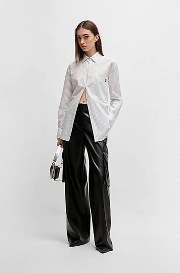 Cargo bukser BOSS Loose Fit Faux Leather Cargo Trousers Sort | 50534209, 1