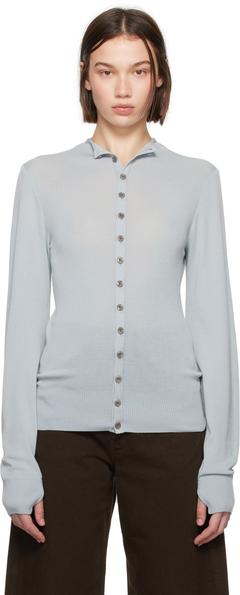 Sweater LEMAIRE Lemaire Fitted Seamless Cardigan Blå | TO1277 LK1032