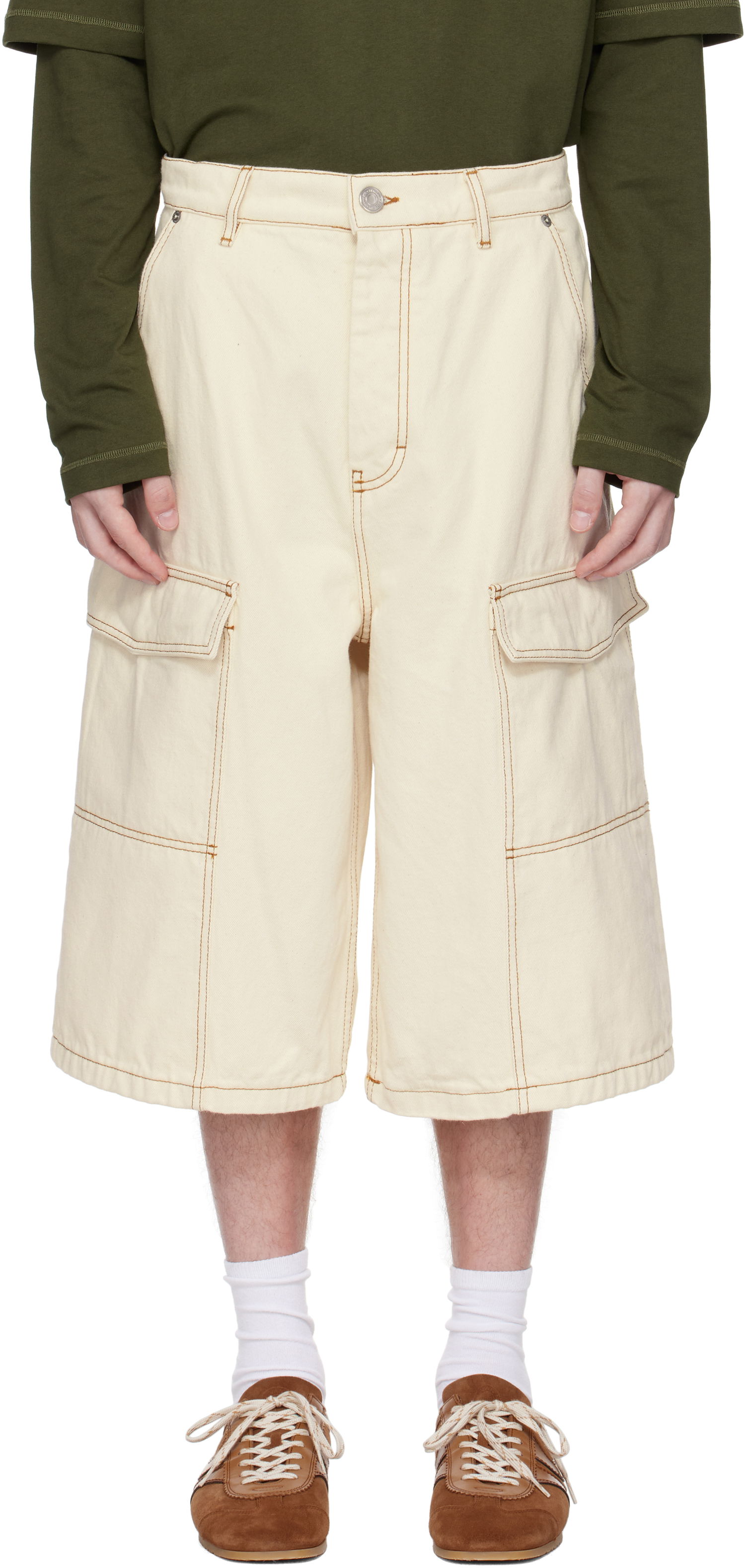 Shorts AMI AMI Paris Cotton Wide Fit Cargo Bermuda Shorts Beige | HSO406.DE0039, 0