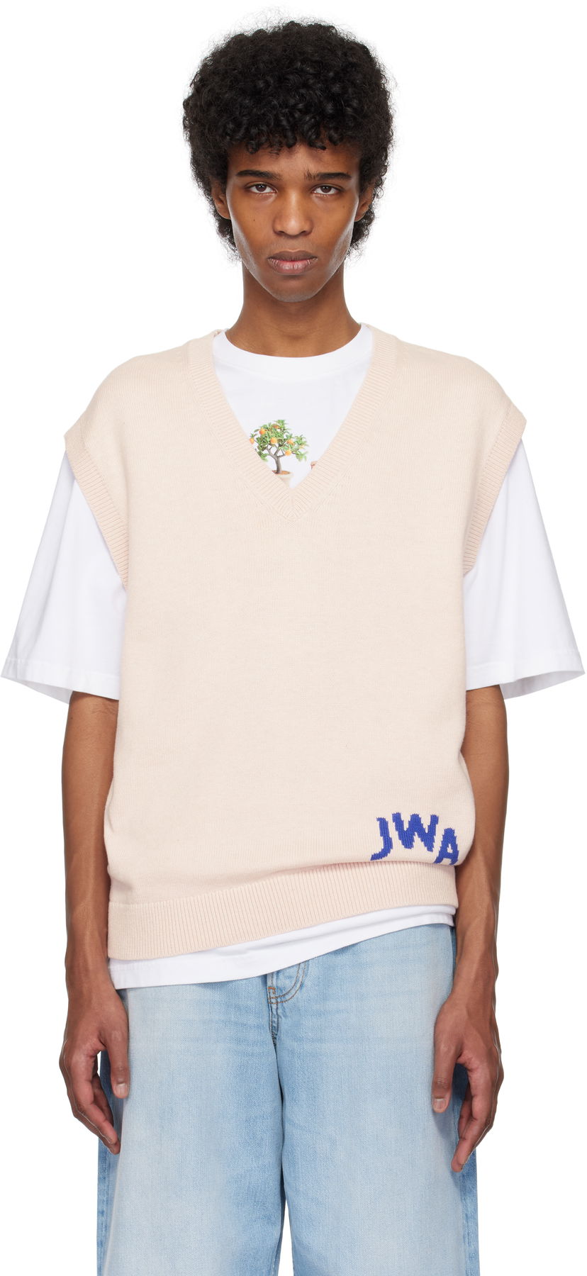 Vest JW Anderson JW Anderson 'JWA' V-Neck Knit Vest Lyserød | KW1349-YN0398