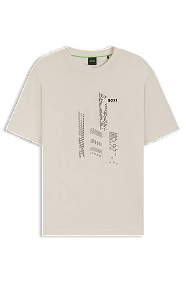 T-shirt BOSS BOSS Relaxed-Fit Cotton Jersey T-Shirt with City Graphic Print Beige | 50552184, 0